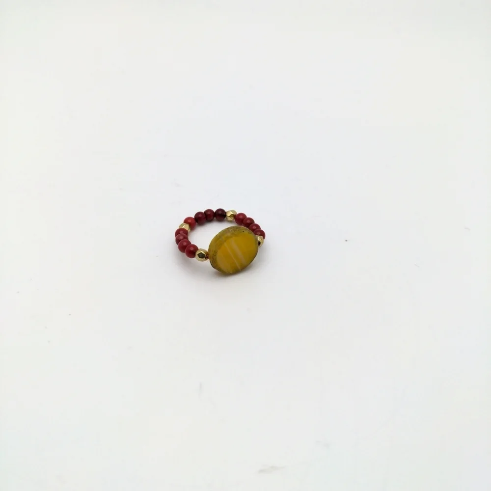Yellow Medallion Seed Bead Ring